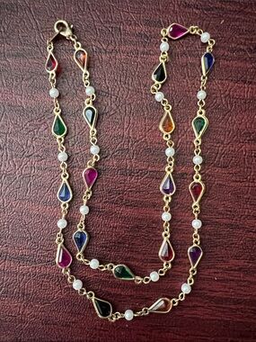 Multicolor Teardrop Station Necklace
